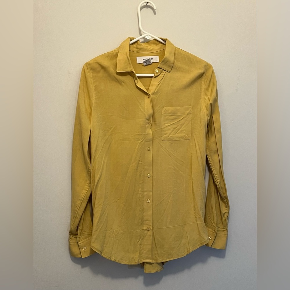 Mustard Yellow button up women’s dress shirt